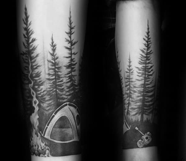 Forearm Sleeve Mens Tattoo Ideas With Tent Design