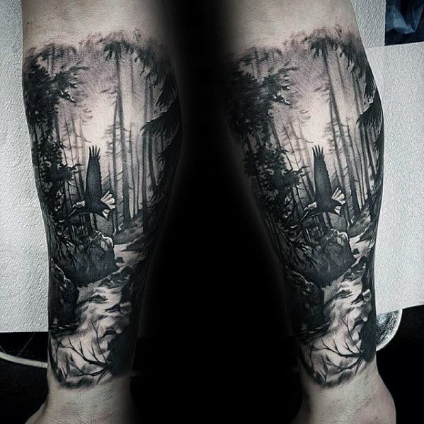 Forearm Sleeve Nature Forest With Flying Eagle Incredible Tattoo Ideas On Guys