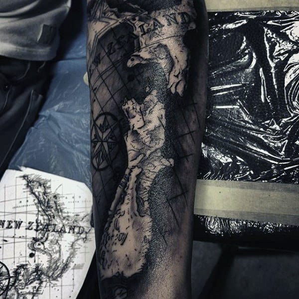 Forearm Sleeve New Zeland Map Tattoo For Men