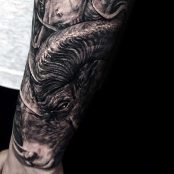 Forearm Sleeve Of Ram Mens Tattoo Ideas