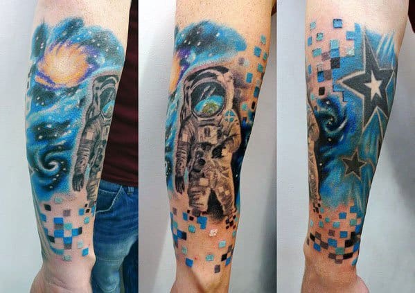 Forearm Sleeve Outer Space Astronaut Pixel Guys Tattoo Designs
