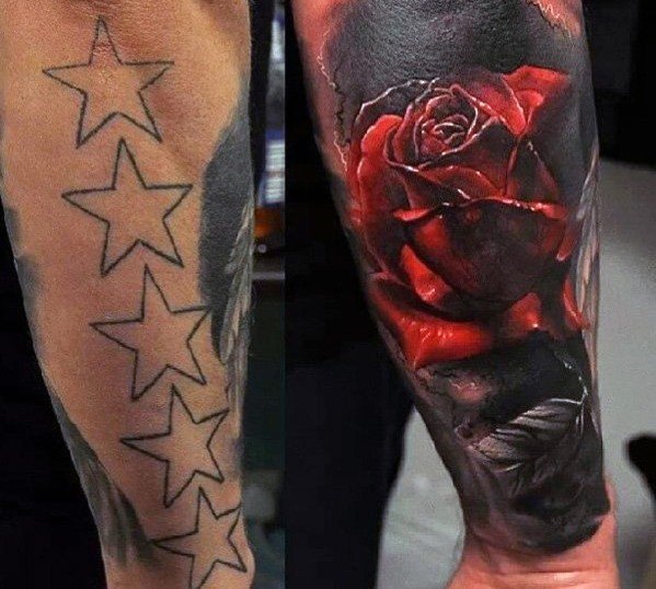 Forearm Sleeve Realistic Rose Flower Mens Cover Up Tattoos
