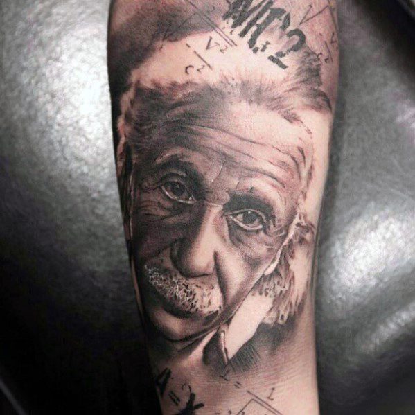 Forearm Sleeve Shaded Albert Einstein Tattoos Men