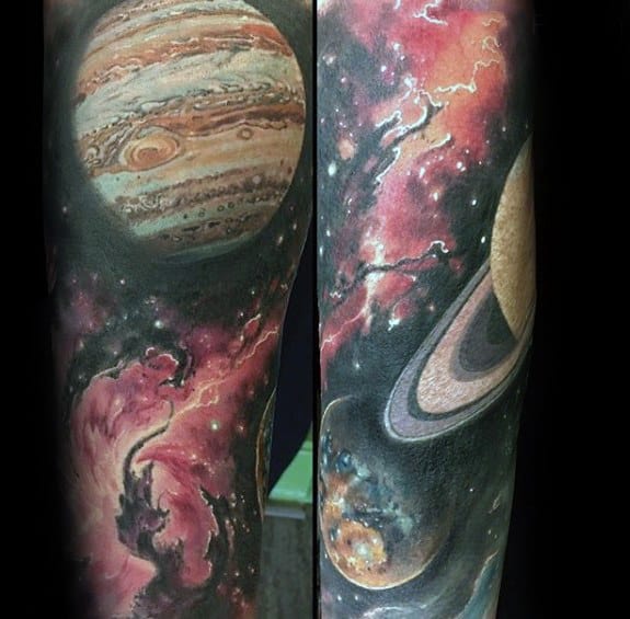 Forearm Sleeve Sharp Celestial Male Tattoo Ideas