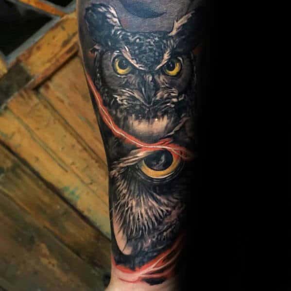 Forearm Sleeve Tattoo For Men With 3d Owl Eye Design