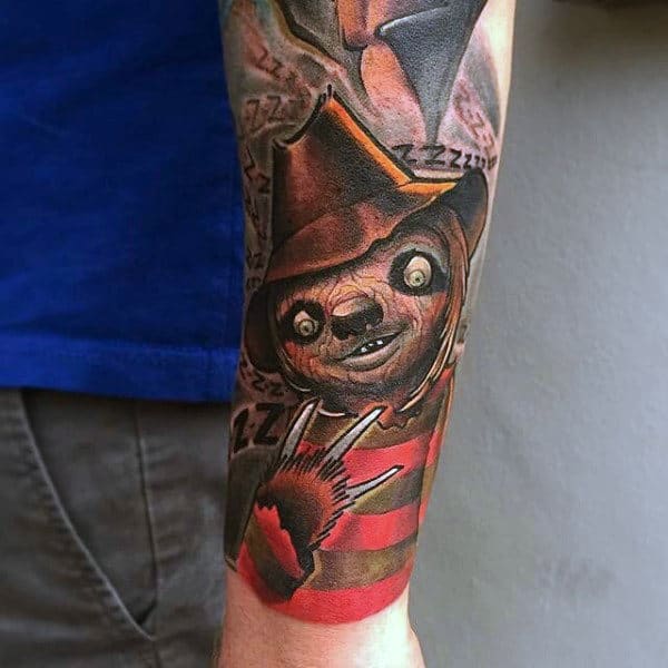 Forearm Sleeve Tattoo Of Edward Scissorhands Sloth On Male