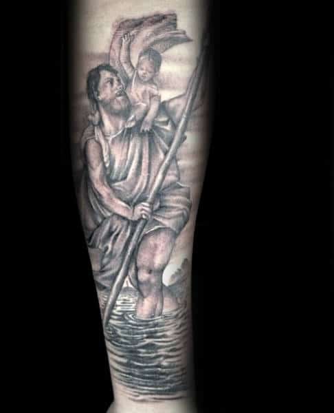 Forearm Sleeve Tattoo Saint Christopher For Men