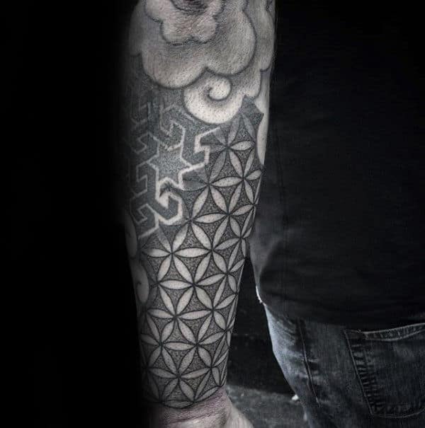 Forearm Sleeve Tattoo With Flower Of Life Design For Men