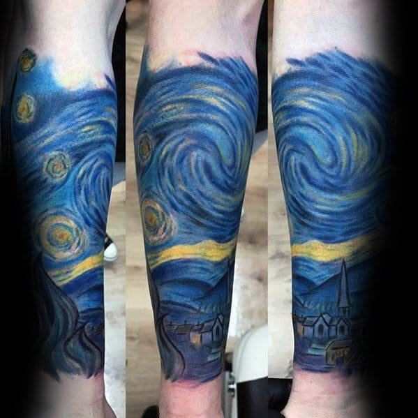 Forearm Sleeve Vincent Van Gogh Stary Night Mens Tattoo Ideas