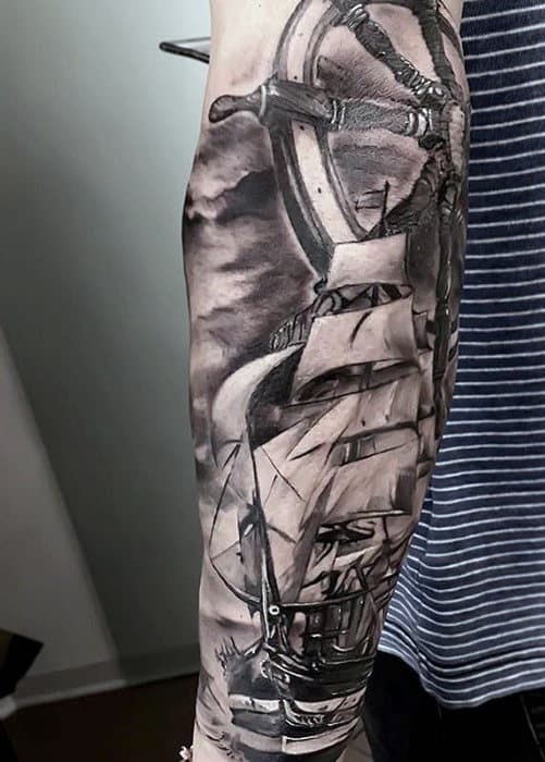 Forearm Sleeve With Ship And Wheel Guys Sweet Tattoo Ideas