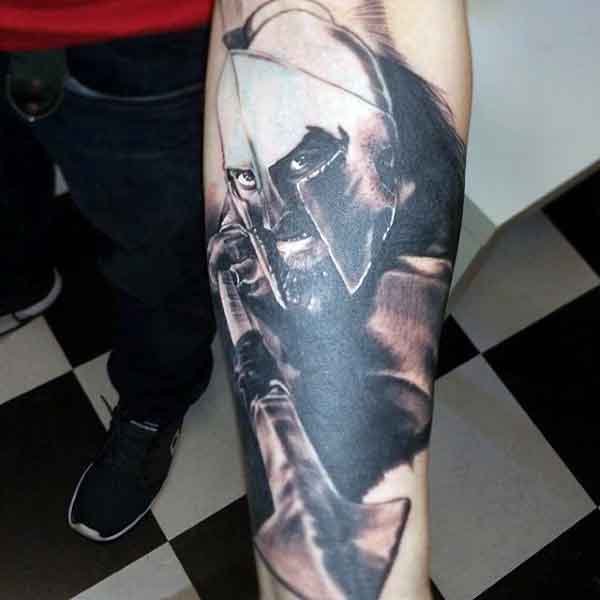 Forearm Spartan Shield Tattoo For Men
