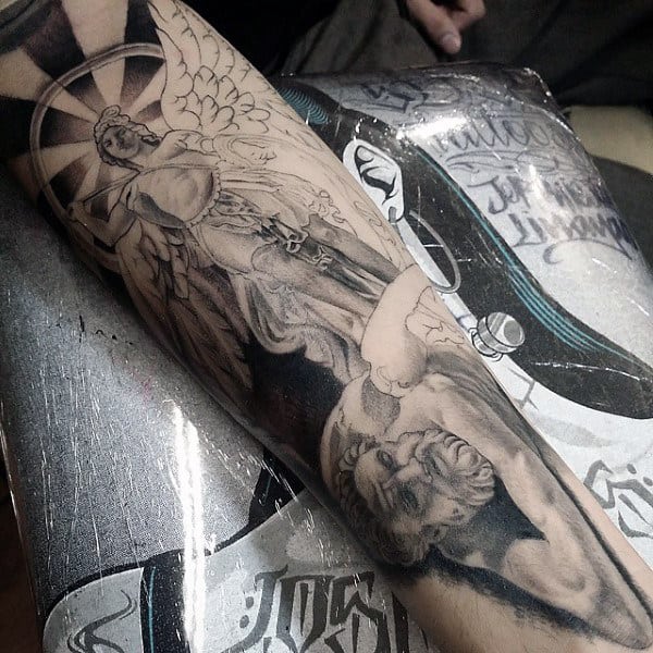 Forearm St Micheal Prayer Tattoo For Men