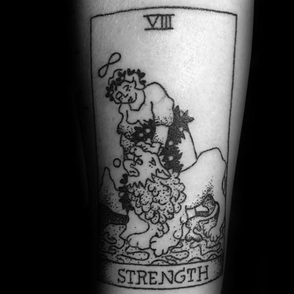 Forearm Strength Lion Card Tarot Tattoo Ideas On Guys