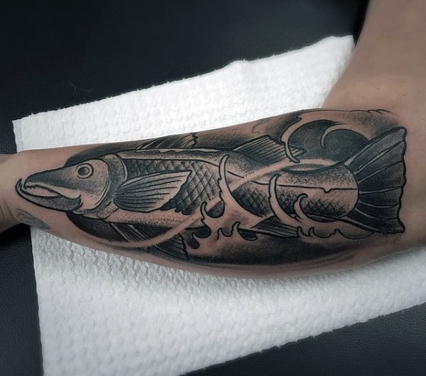 Forearm Swimming Bass Fishing Men's Tattoo