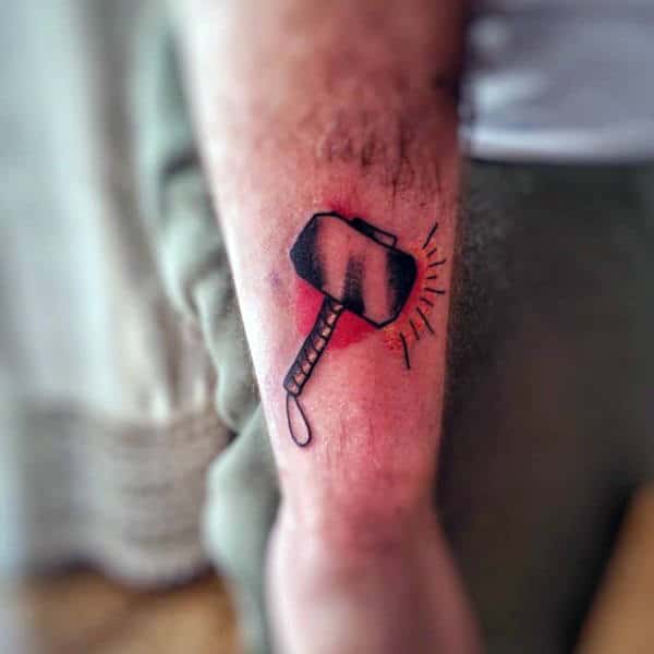 Forearm Thor Hammer Small Tattoos For Guys