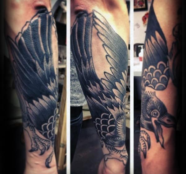 Forearm Traditional Crow Tattoo For Gentlemen