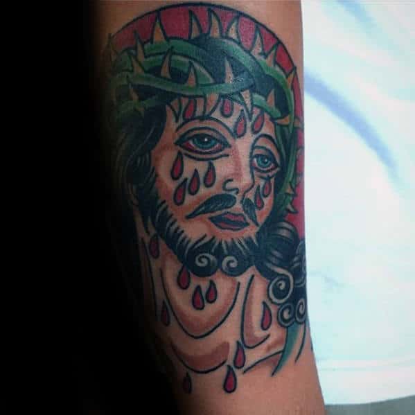 Forearm Traditional Jesus Male Tattoo Inspiration