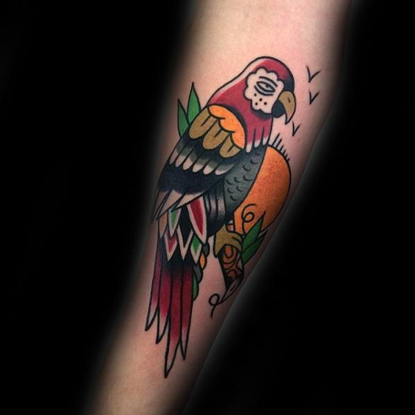 Forearm Traditional Parrot Male Tattoo Designs