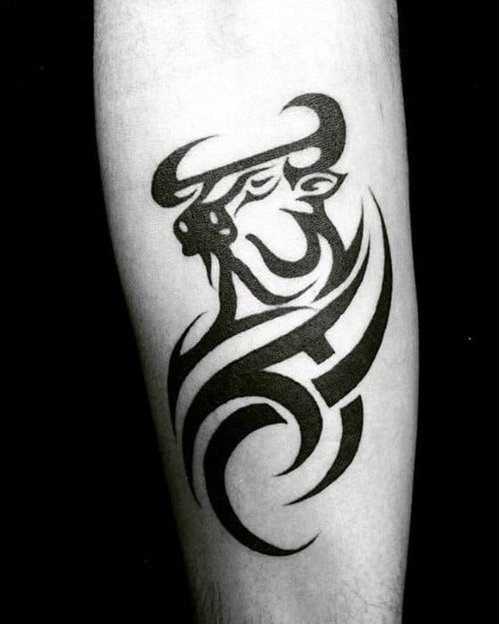 Forearm Tribal Bull Tattoo Ideas For Men
