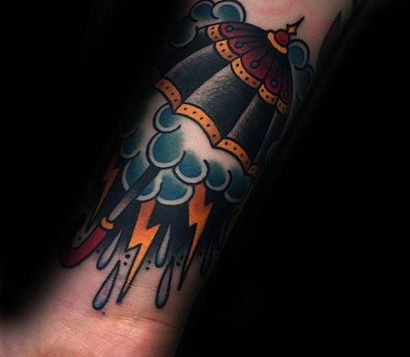 Forearm Umbrella Tattoos For Gentlemen