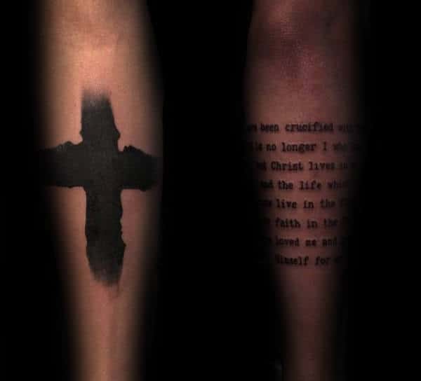 Forearm Watercolor Cross With Bible Quote Typewriter Font Forearm Tattoo