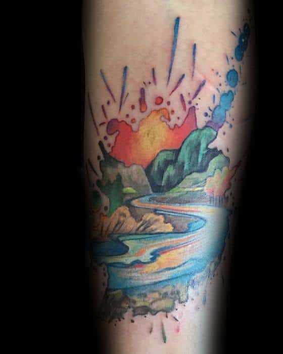 Forearm Watercolor River Tattoo Ideas On Guys