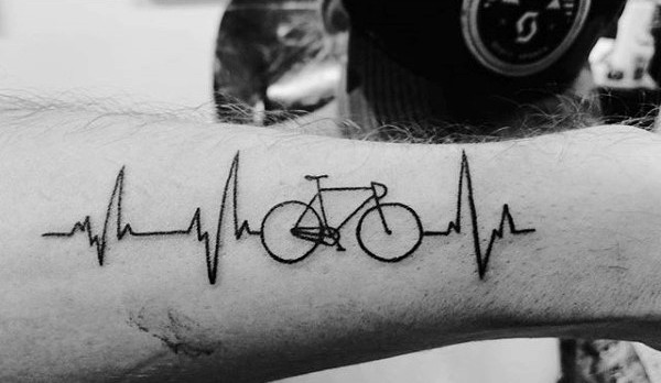 Forearms Bicycle Tattoo With Speed Waves Tattoo