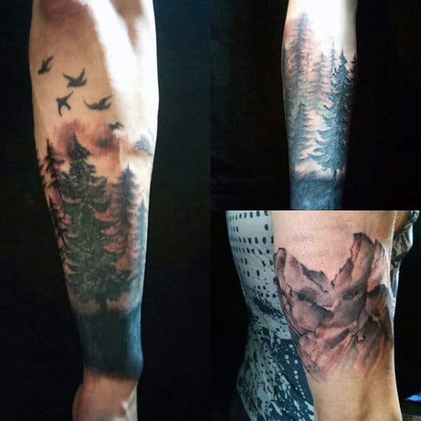 Forest Pine Tree Tattoo For Men