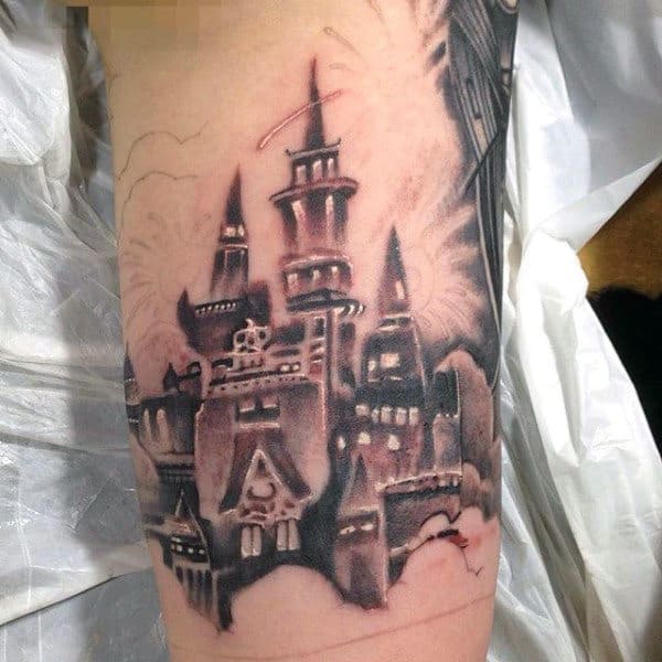 Fort Castle Tattoo Design On Mans Arm