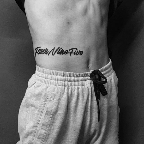 Four Nine Five Numbers Mens Rib Cage Side Script Tattoo