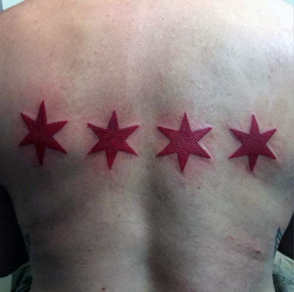 Four Red Stars Mens Chicago Flag Back Tattoo Design