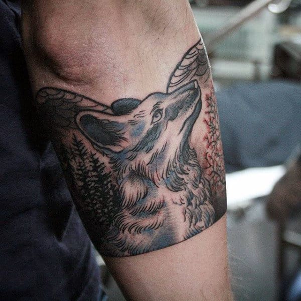 Fox Armband Tattoo With Nature Background Design For Guys