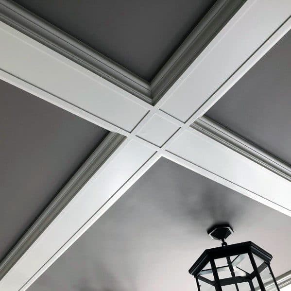 Foyer Grey And White Coffered Ceiling Design Ideas