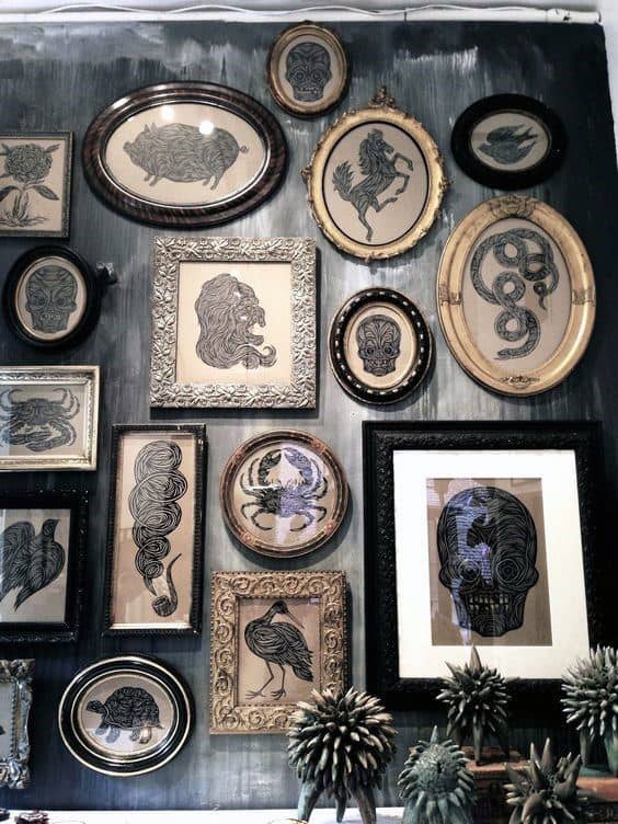 abstract art framed hanging on wall