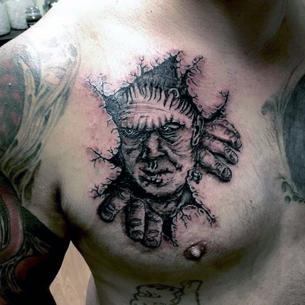 Frankenstein 3d Mens Upper Chest Tattoos