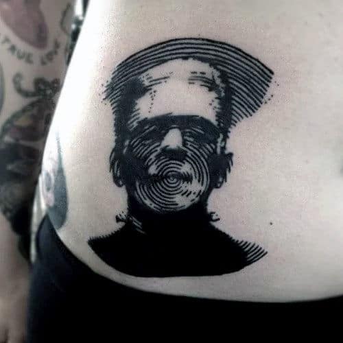 Frankenstein Fingerprint Mens Stomach Tattoo