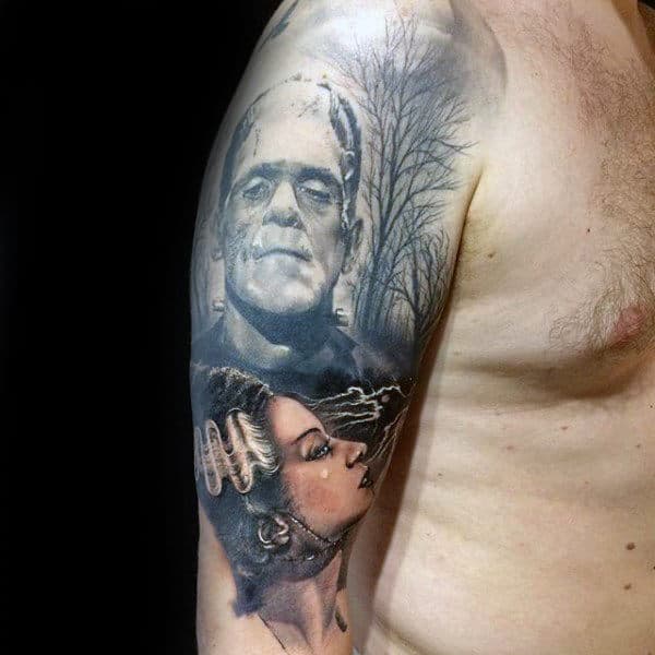 Frankenstein Forest Scene Mens Half Sleeve Tattoos