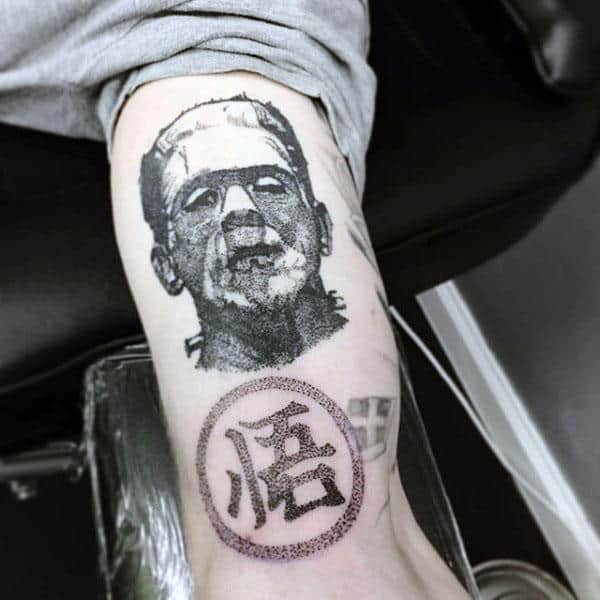 Frankenstein Pointillism Mens Arm Tattoo Ideas