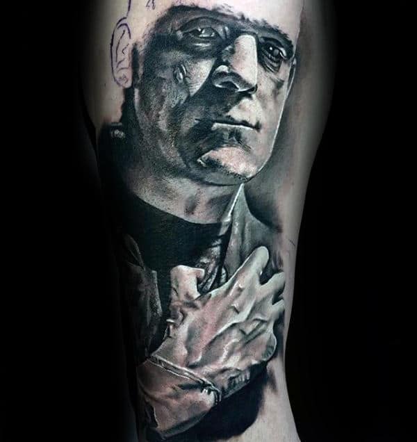Frankenstein With Hand Mens Arm Tattoo Designs
