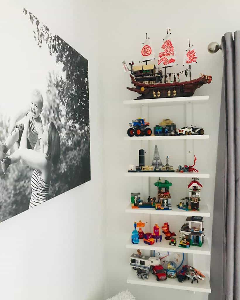 kids wall shelf with lego