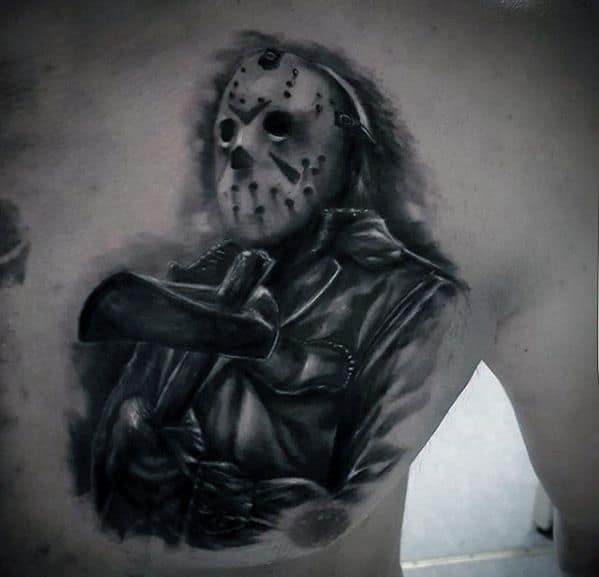 Friday The 13th Jason Mask Mens Tattoo Designs On Upper Chest