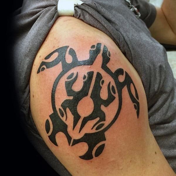 Frog And Turtle Mens Tribal Upper Arm Tattoos