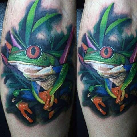 Frog In Leaves Mens Cool Tattoo Ideas