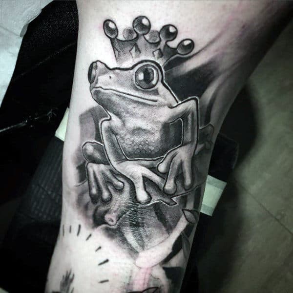Frog With Crown Mens Shaded Arm Tattoos