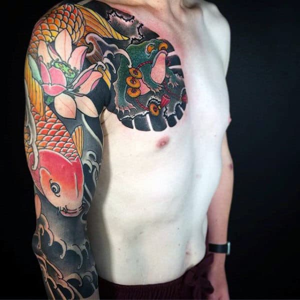 Frog With Koi Fish Traditional Japanese Mens Full Sleeve Tattoos