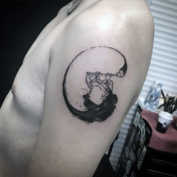Frog With Paintbrush Mens Watercolor Arm Tattoos