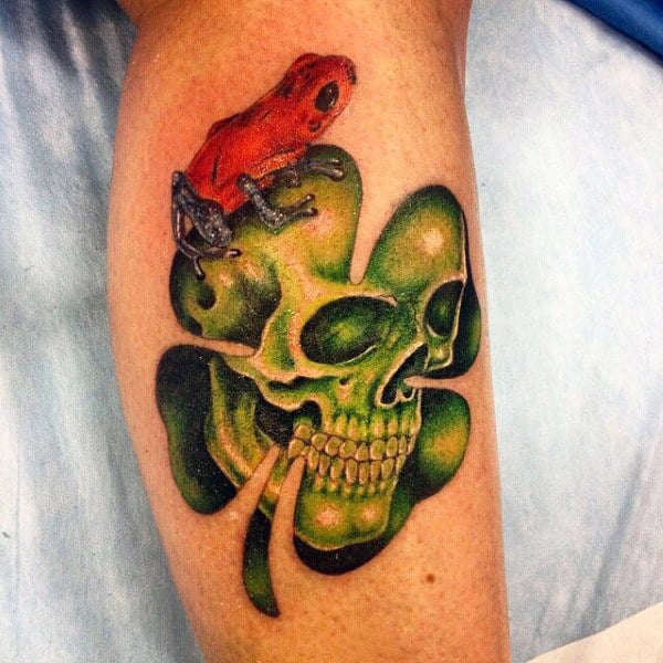 Frog With Skull Inside Four Leaf Clover Mens Tattoo Ideas