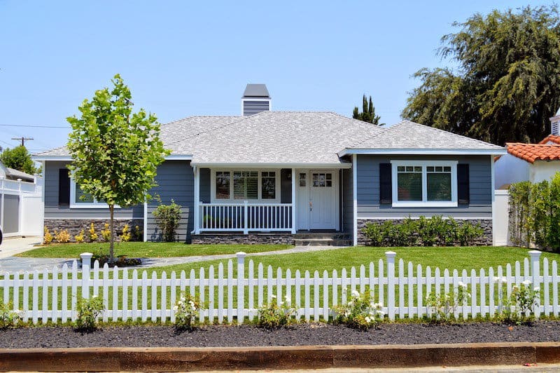 front yard white picket fence