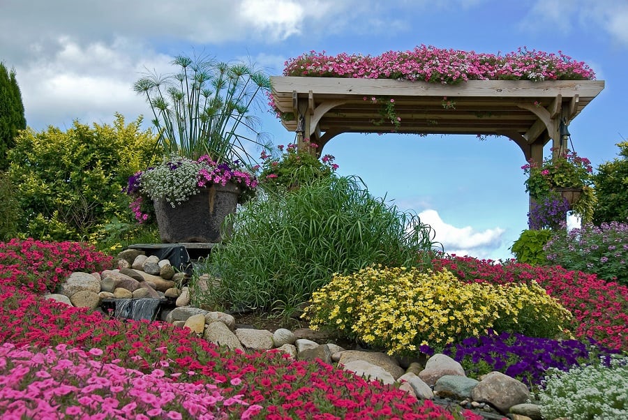 floral landscape with pebble accents 