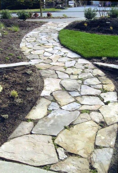 Front Yard Stone Walkway Home Landscaping Ideas